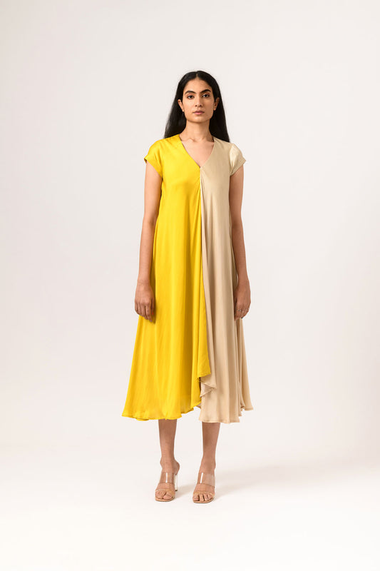 Yellow-Ecru Drape Dress
