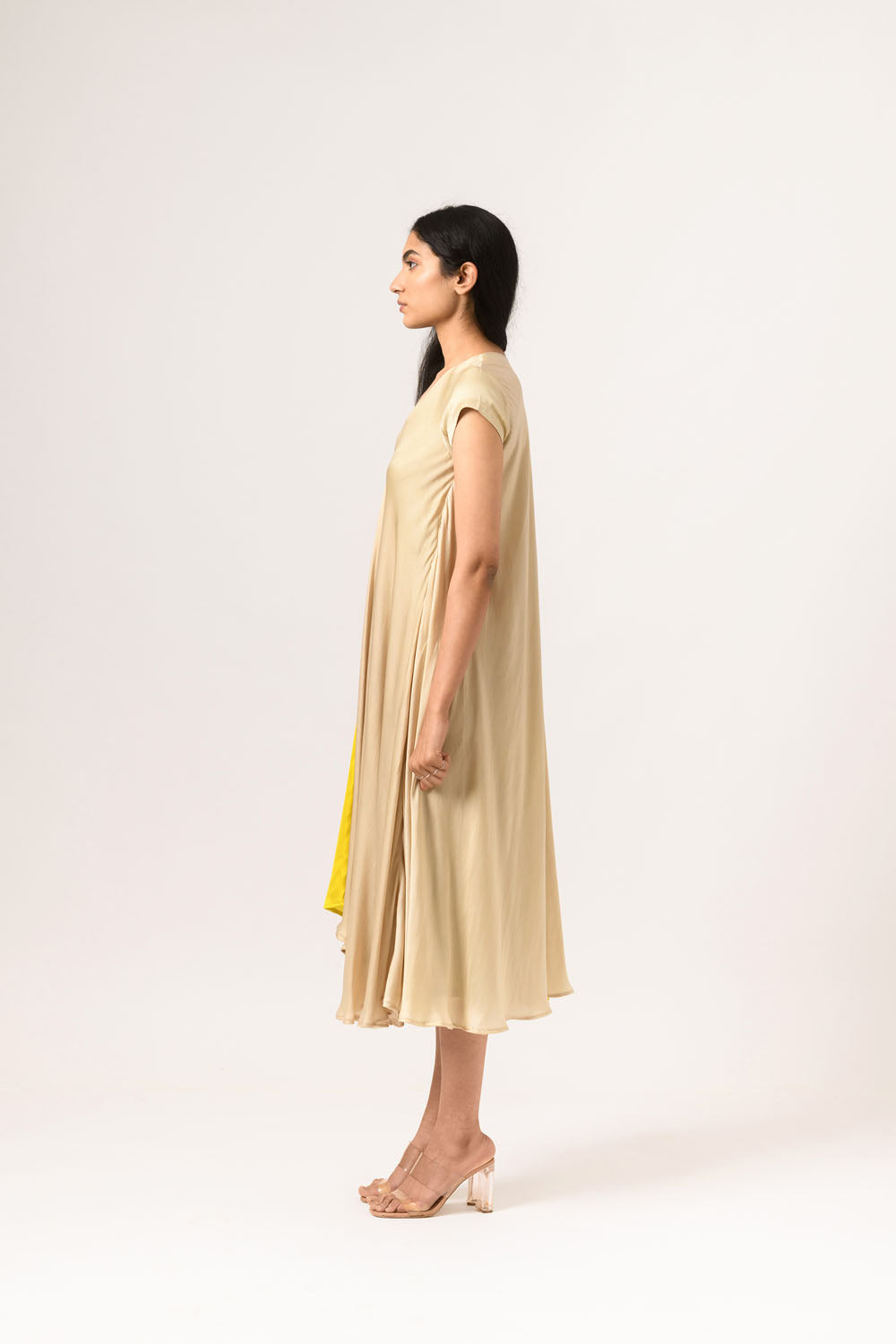 Yellow-Ecru Drape Dress