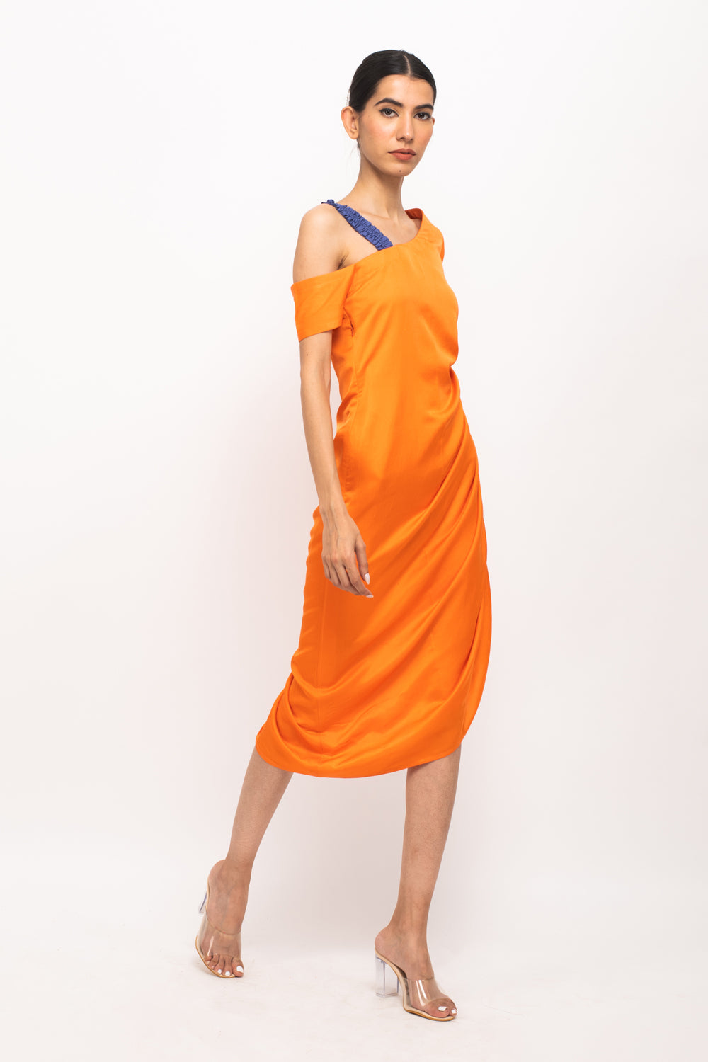 Orange-Blue One Shoulder Dress