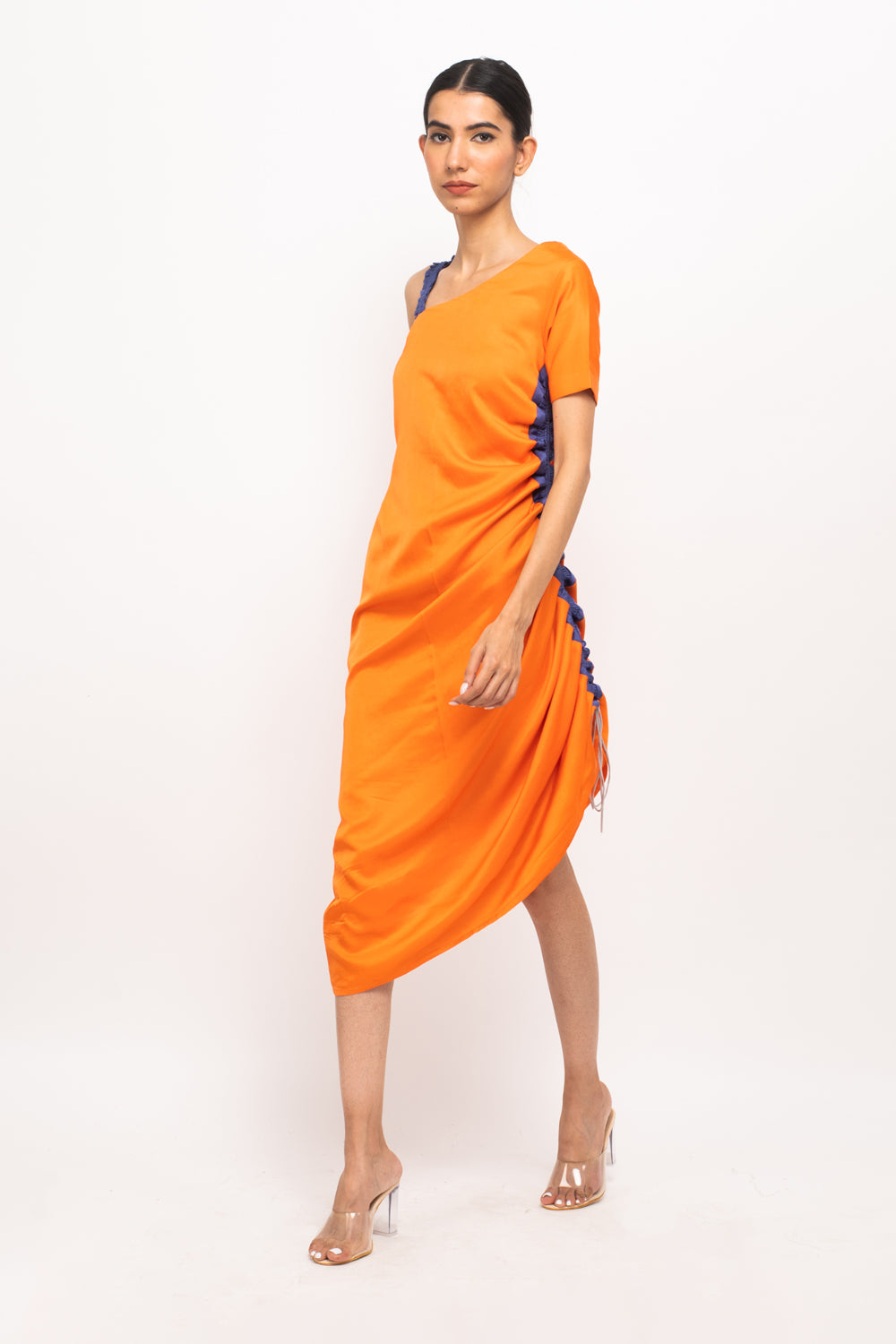 Orange-Blue One Shoulder Dress