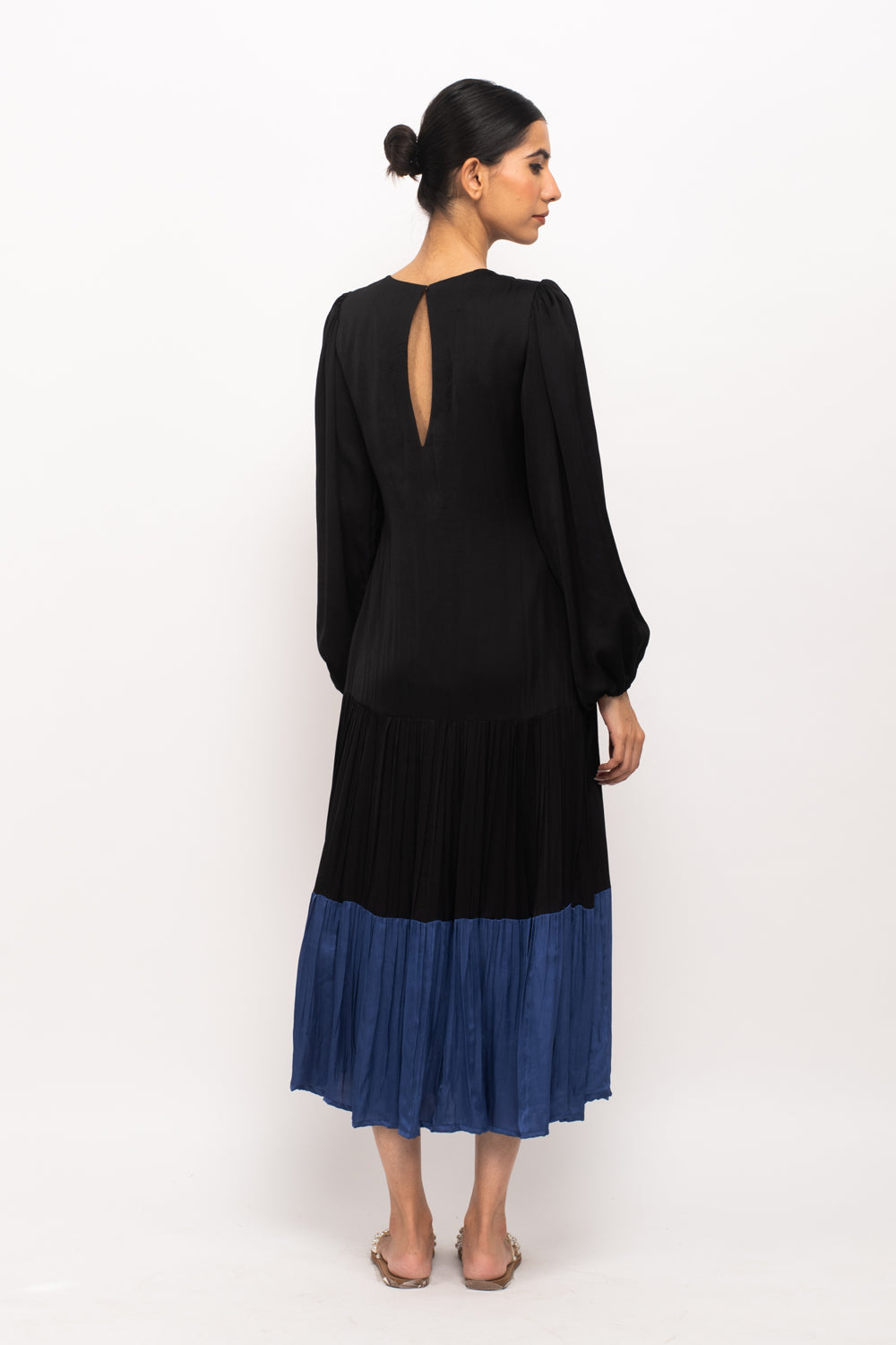 Black-Blue Gather Maxi Dress