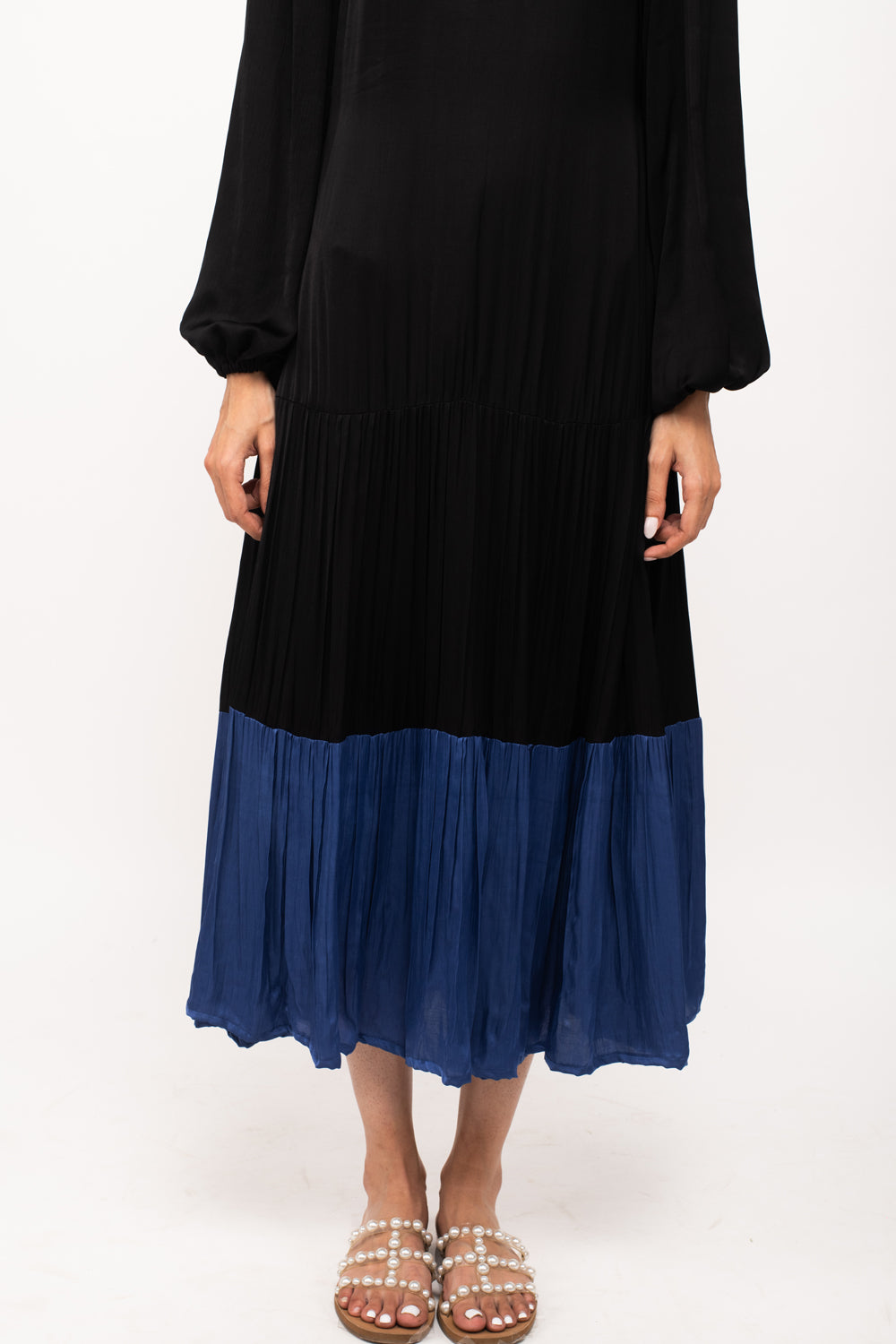 Black-Blue Gather Maxi Dress