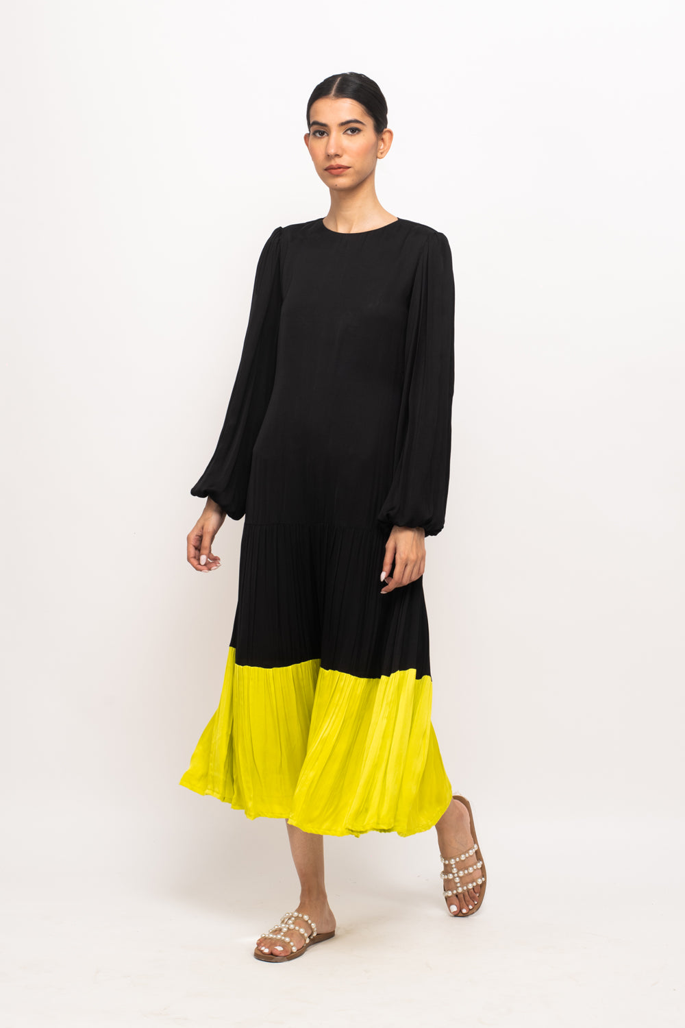 Black-Neon Gather Maxi Dress