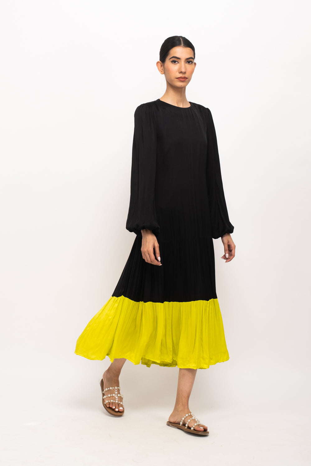 Black-Neon Gather Maxi Dress