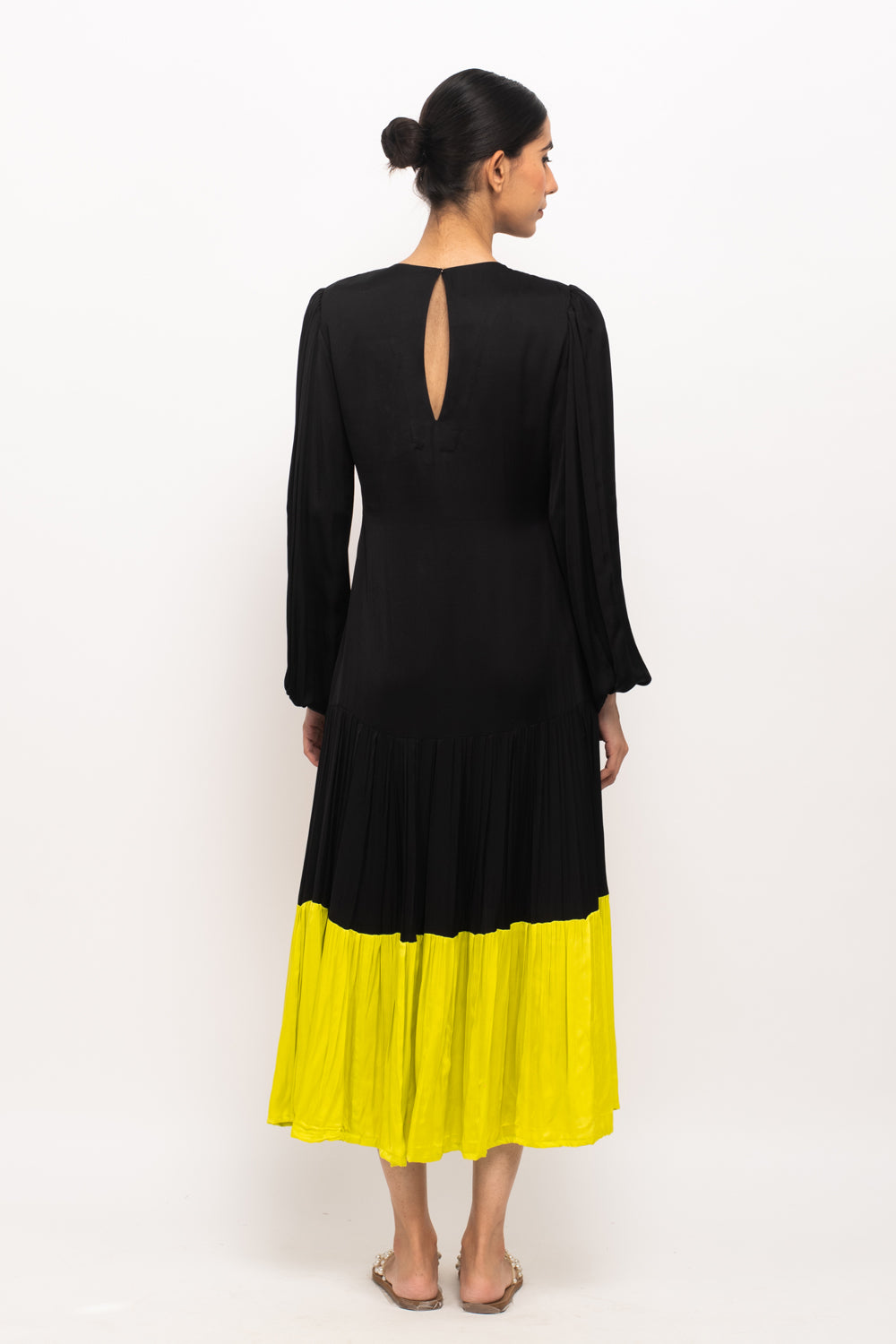 Black-Neon Gather Maxi Dress