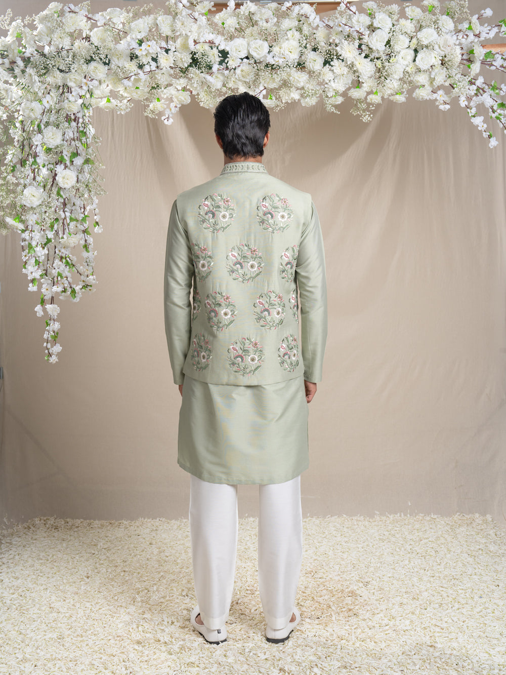 Floral Embroidery Nehru Jacket Set