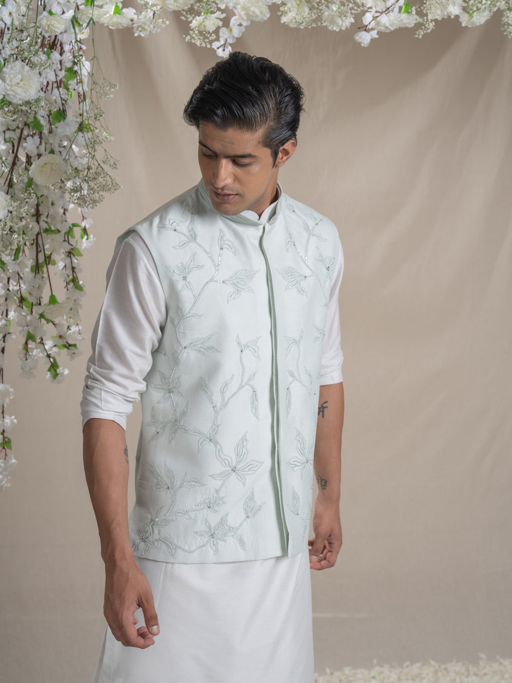 Tonal Embroidery Nehru Jacket Set