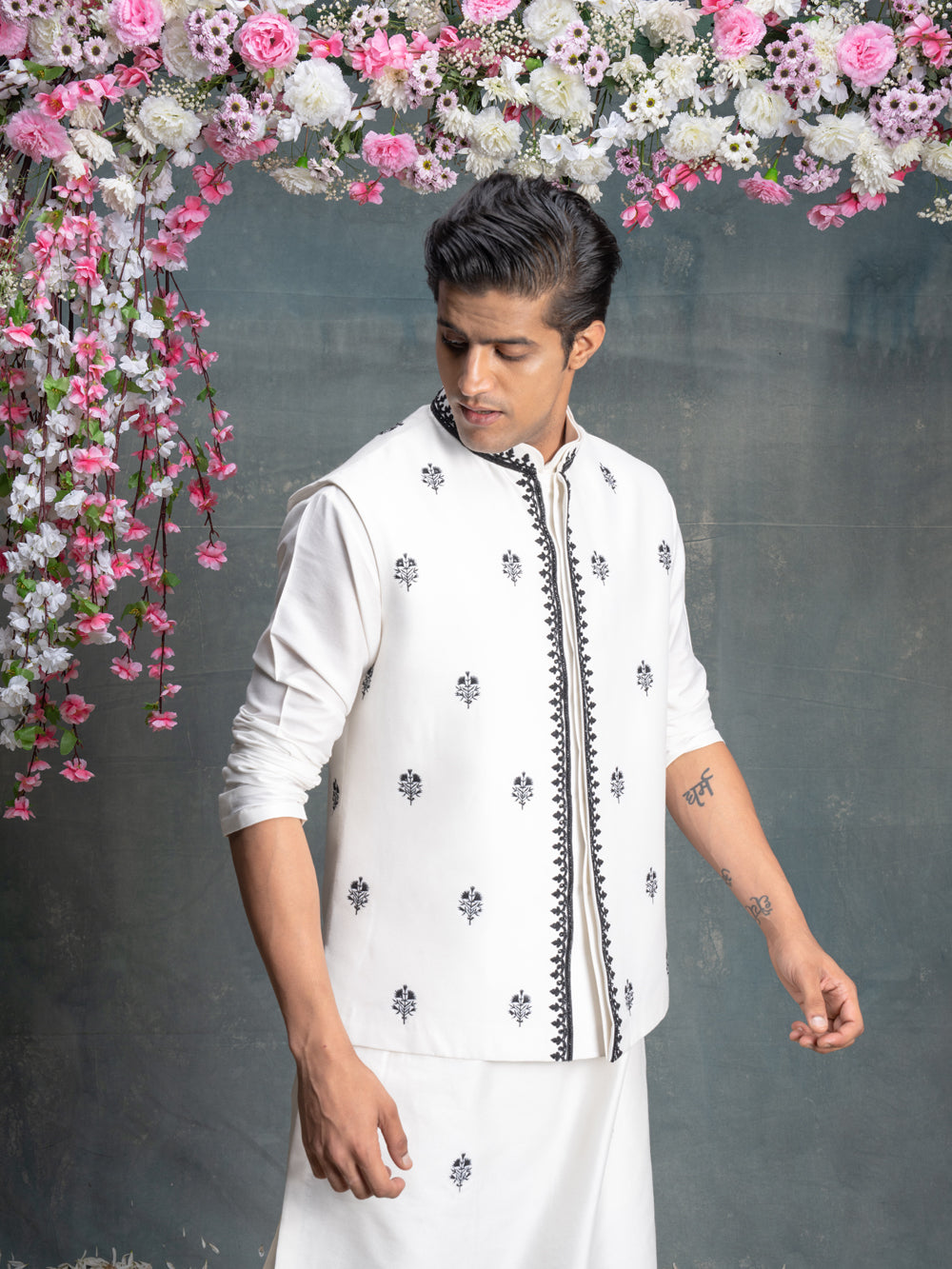 All Over Embroidery Nehru Jacket Set