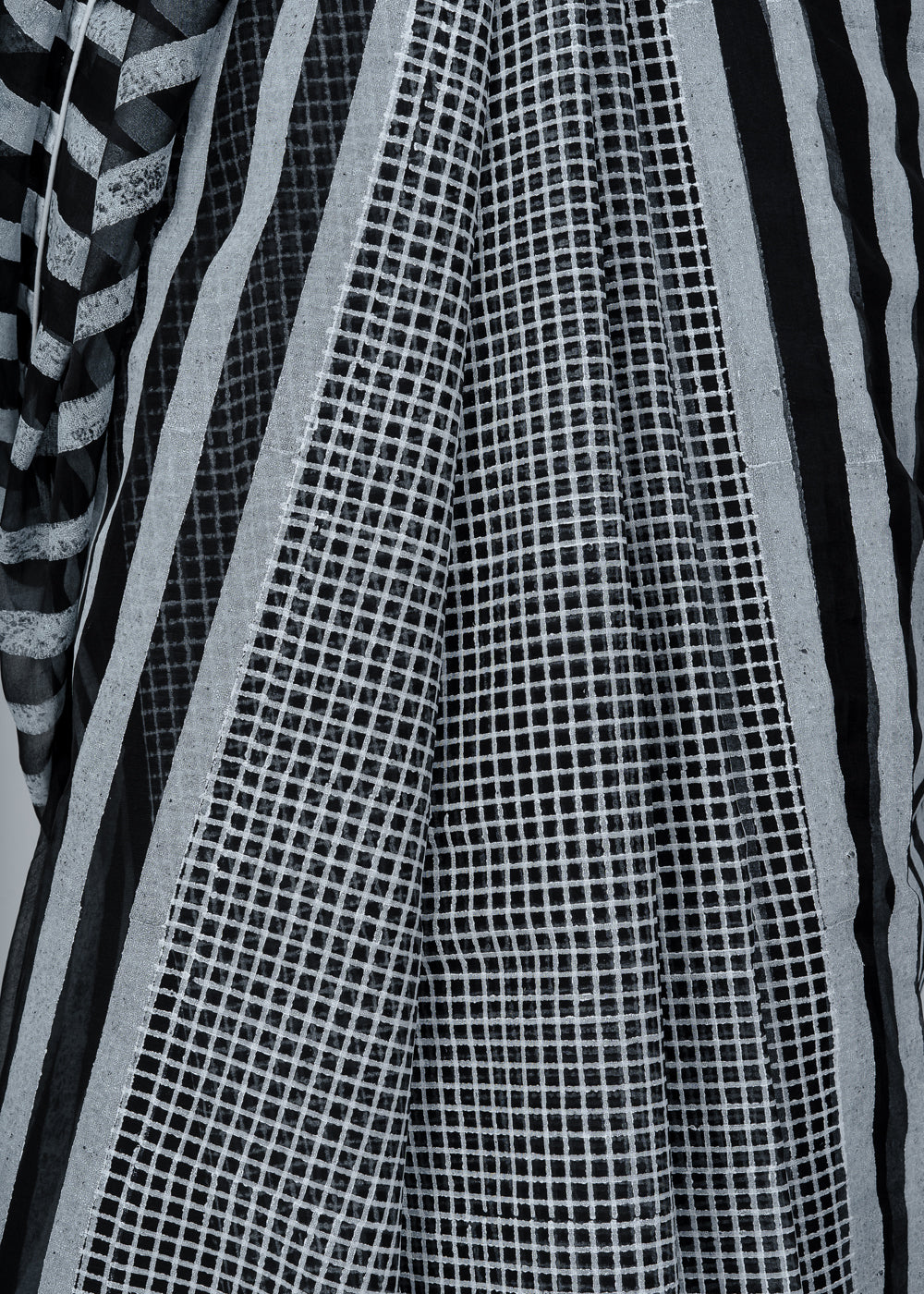 Black & White Hand Block Printed Saree