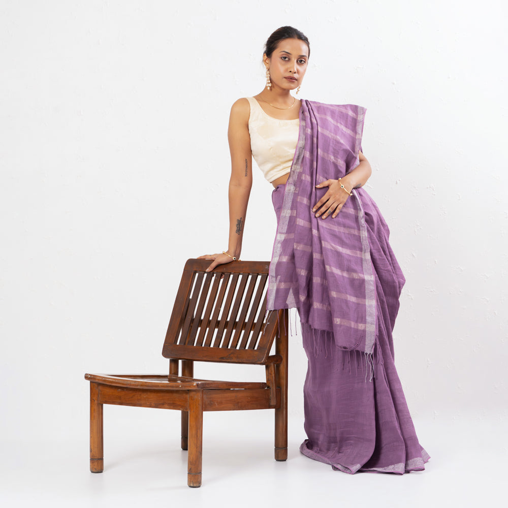 Purple Handwoven Linen Saree