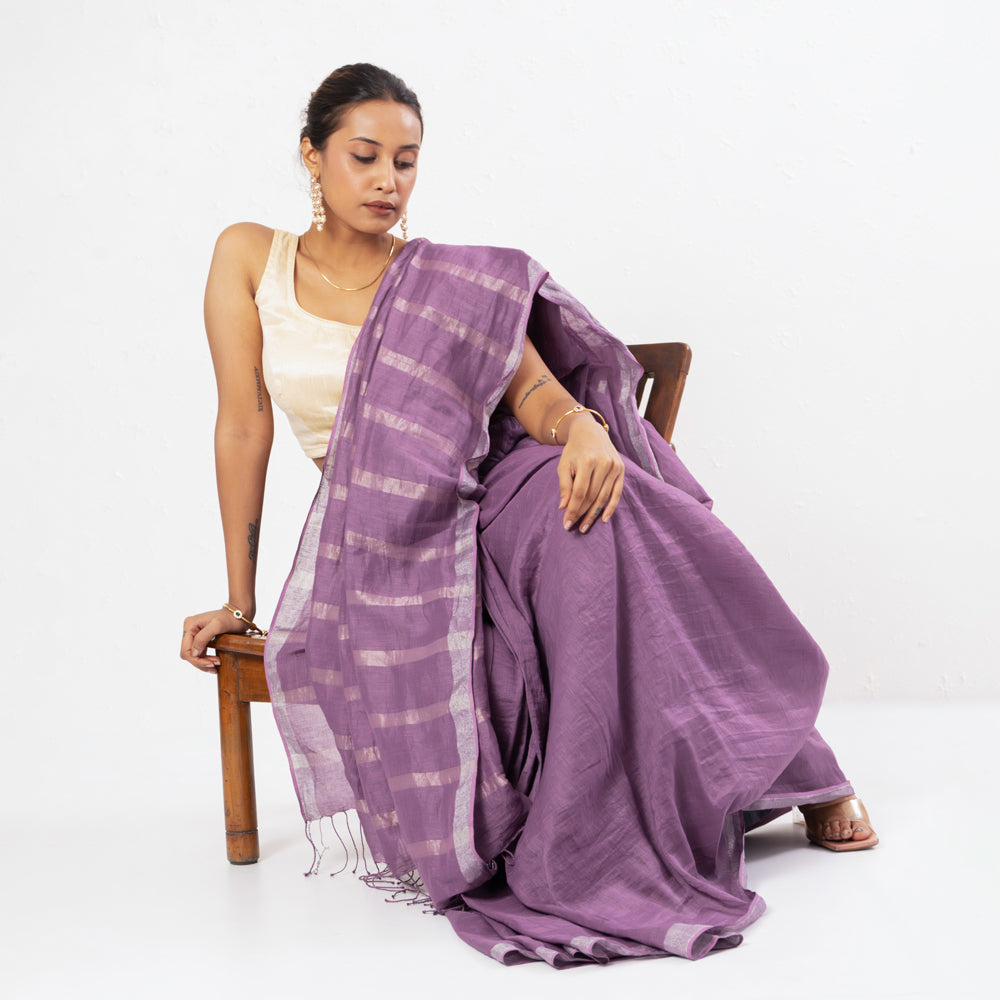 Purple Handwoven Linen Saree