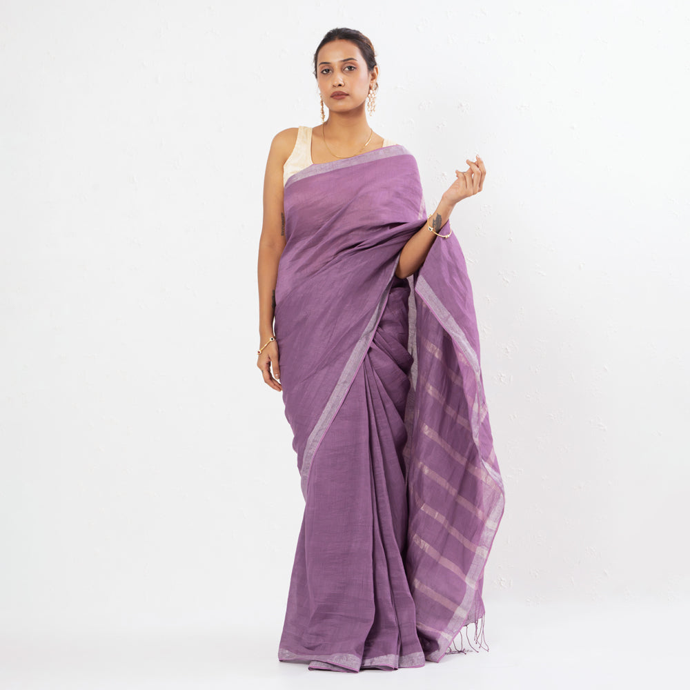 Purple Handwoven Linen Saree