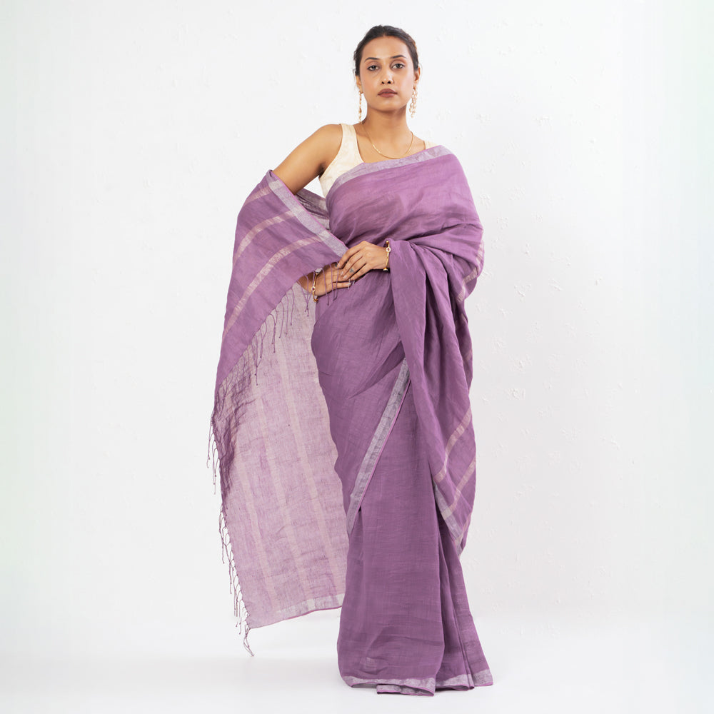 Purple Handwoven Linen Saree