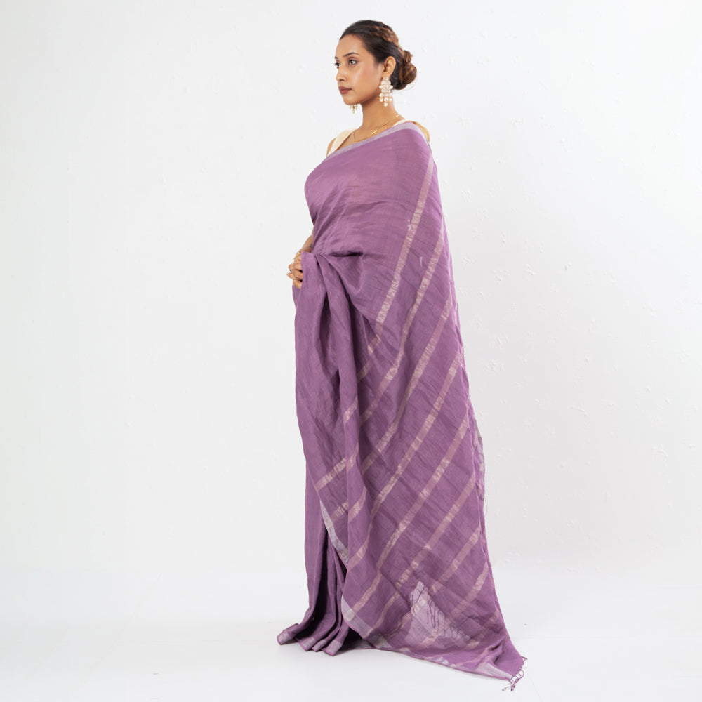 Purple Handwoven Linen Saree