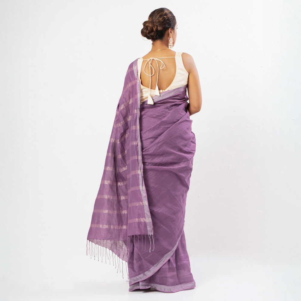 Purple Handwoven Linen Saree