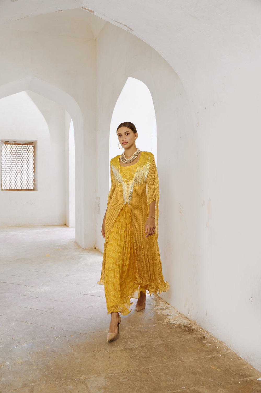 Printed Kaftaan Embroidered Dress