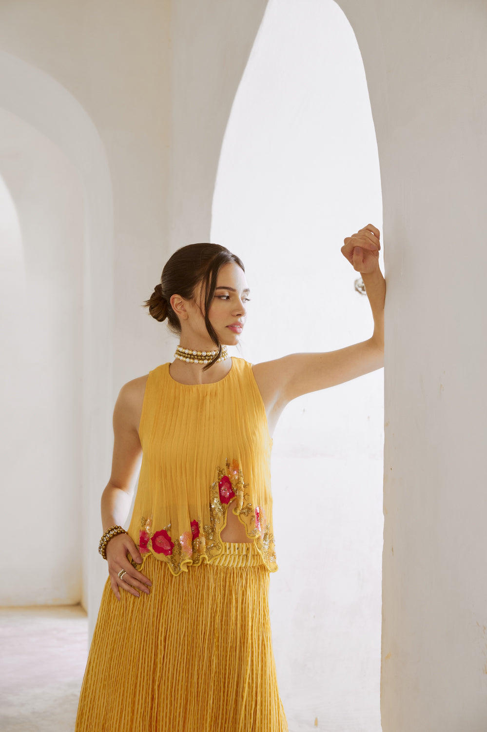 Boho Top With Printed Skirt & Belt Set.