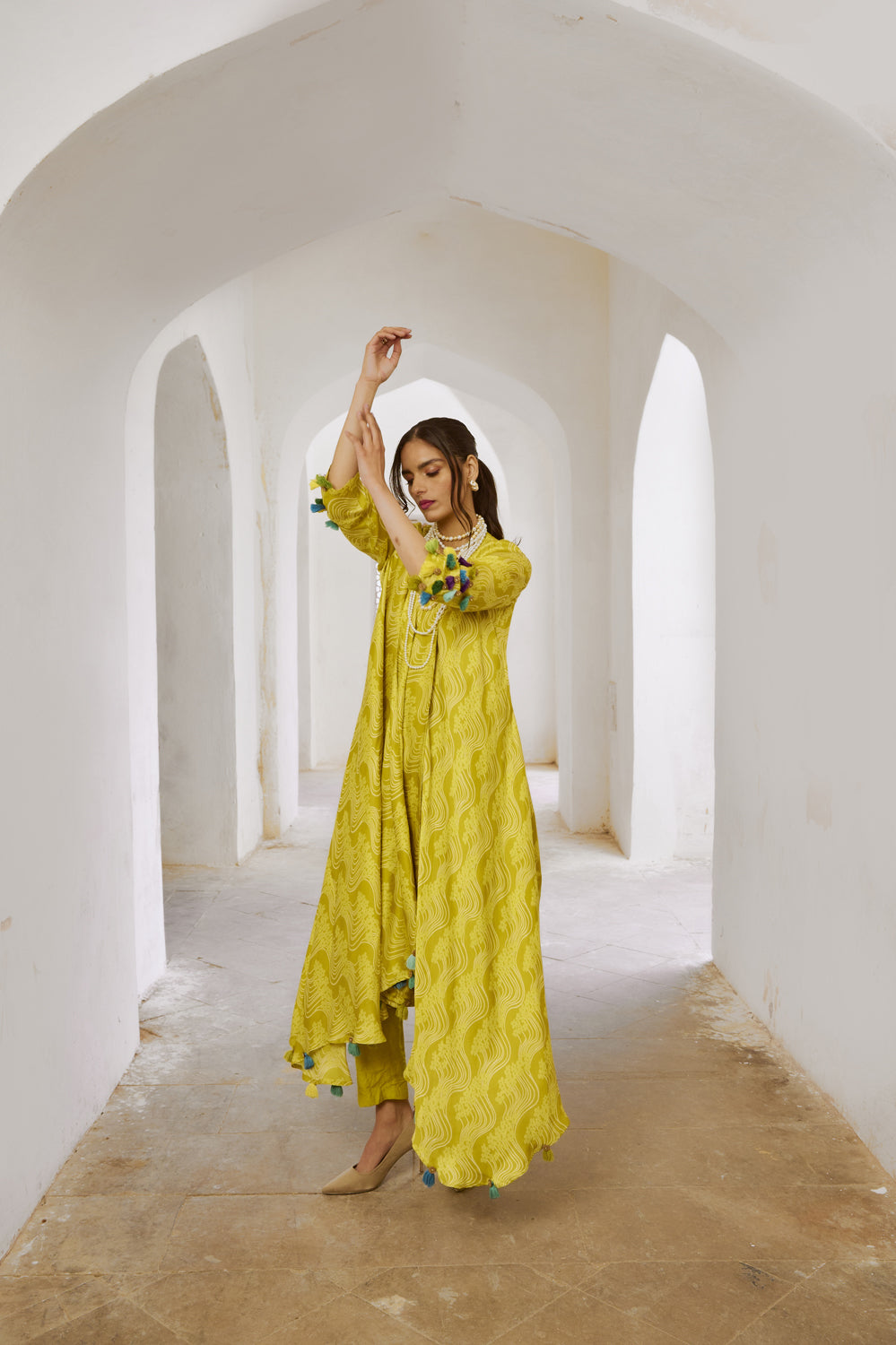 Floral Printed Tassel Tunic Kurta Paired With Pant Set