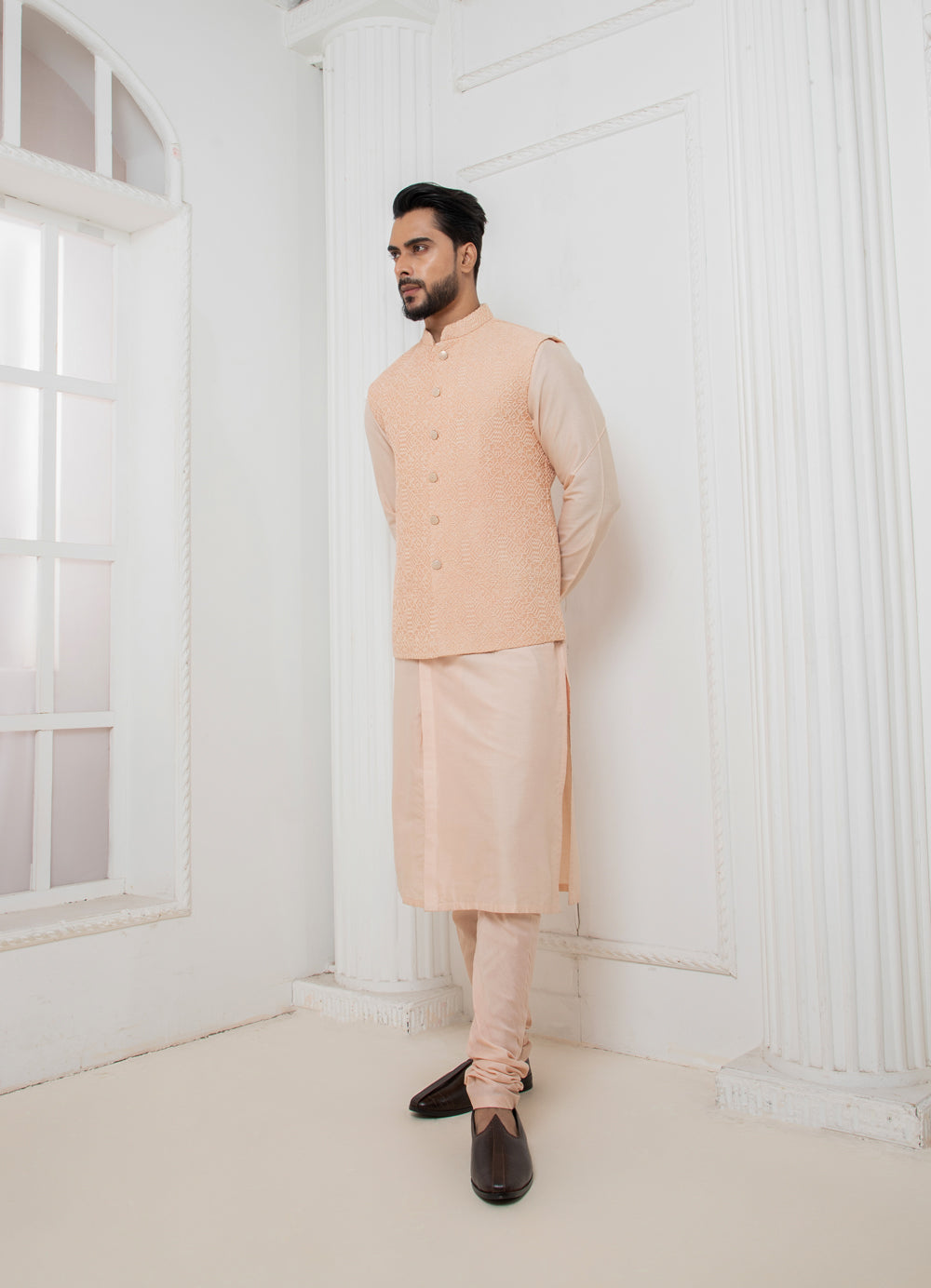 Powder Pink Jacket With Kurta Set