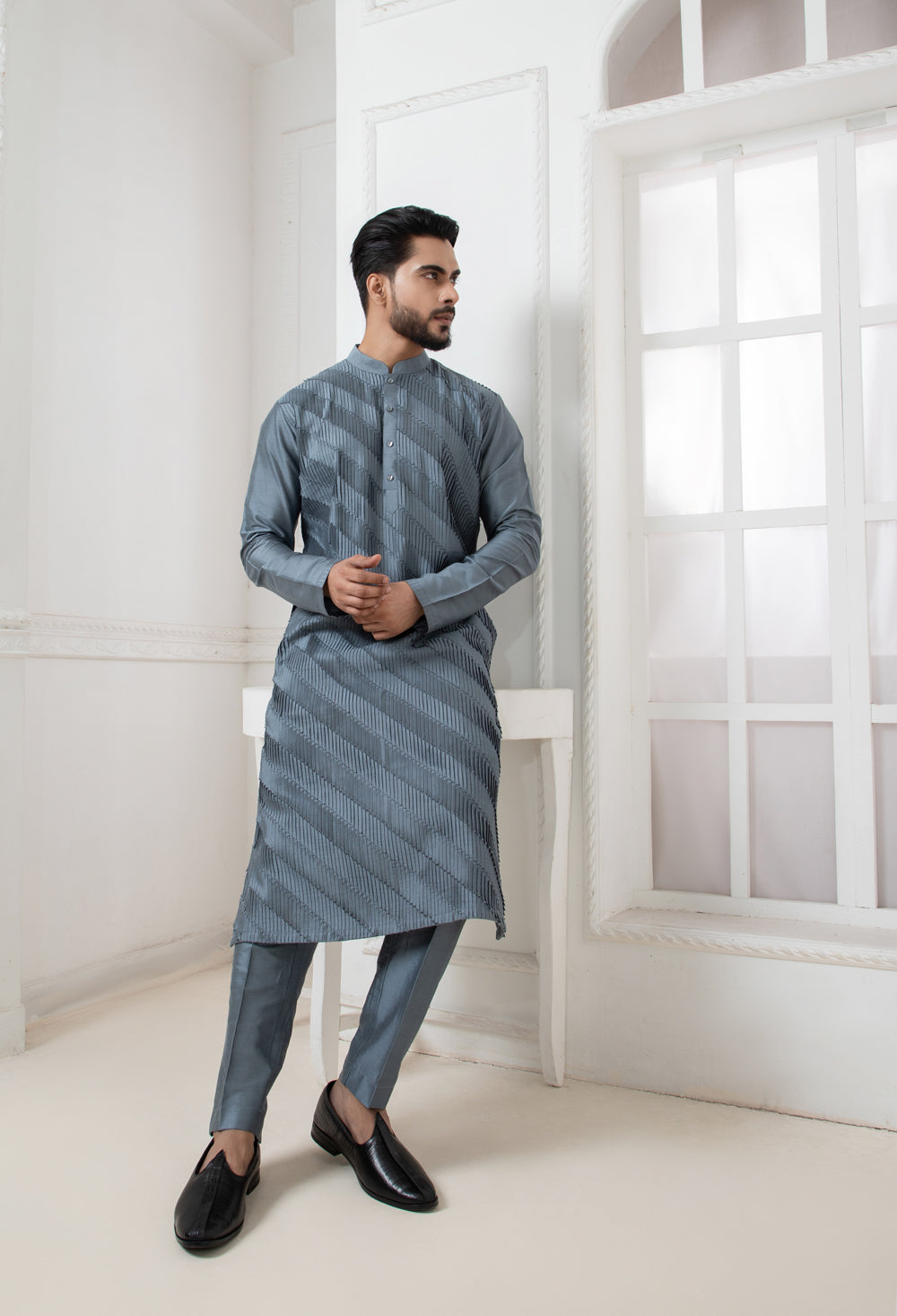 Grey Pintuck Kurta Set