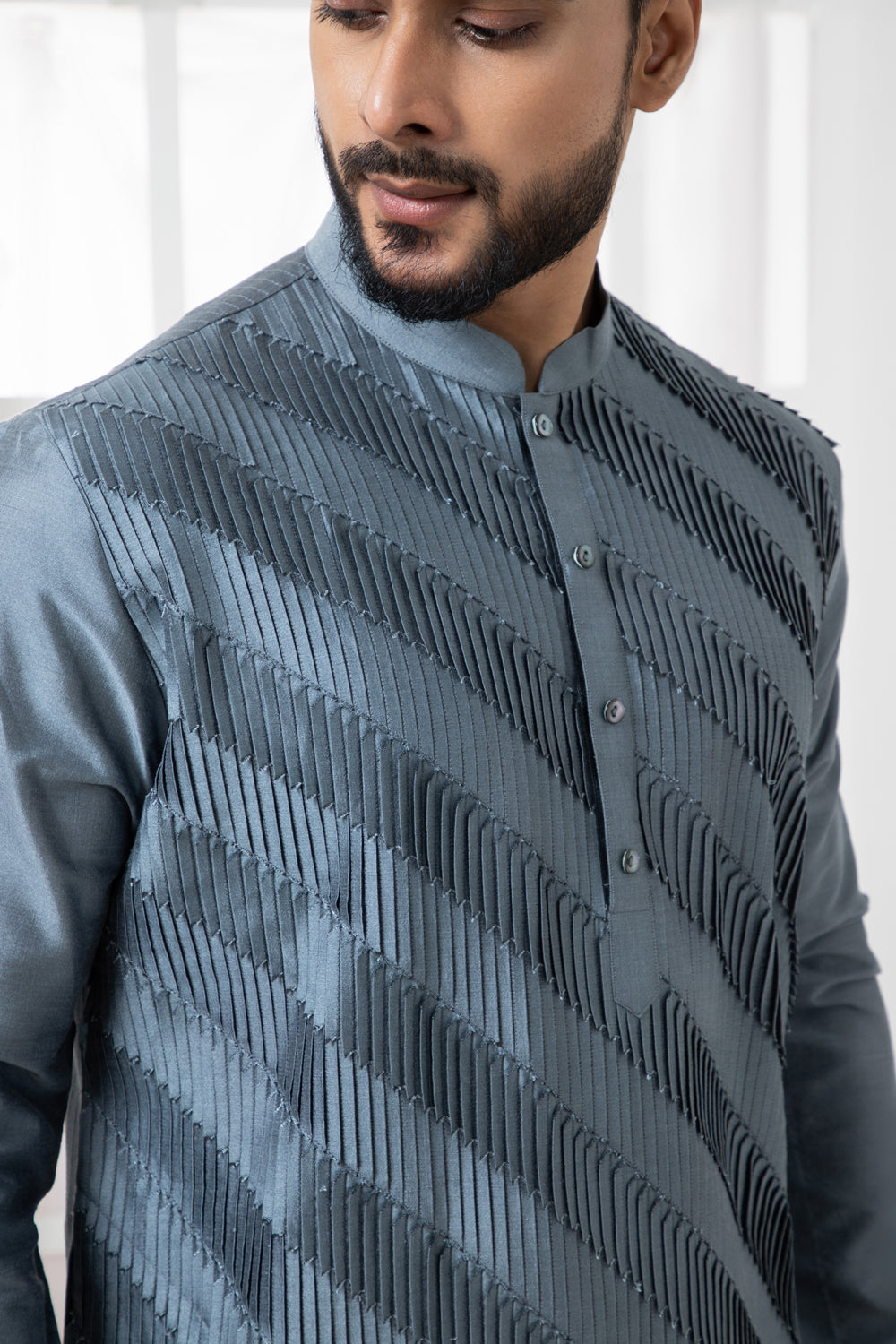 Grey Pintuck Kurta Set