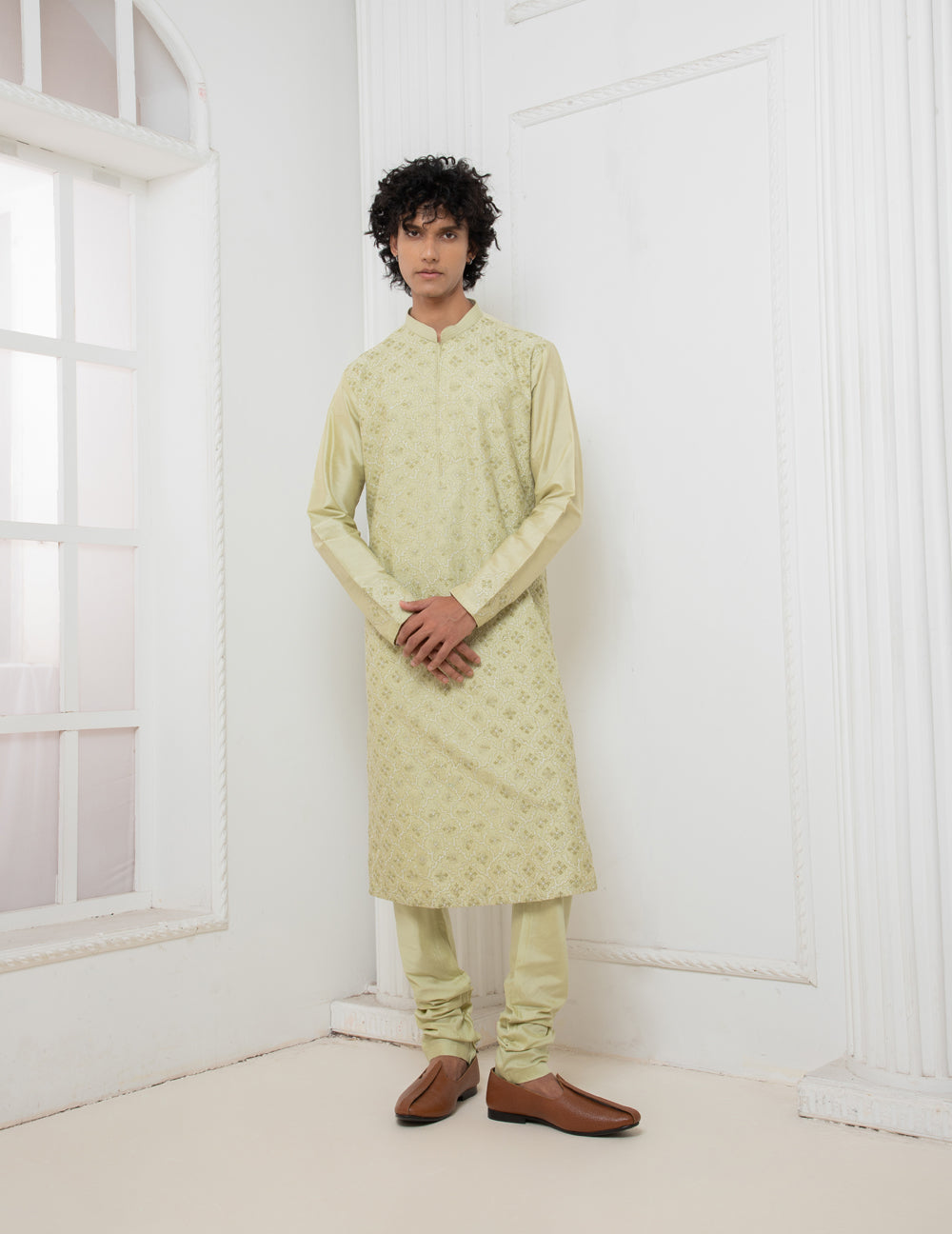 Green Embroidered Kurta Set