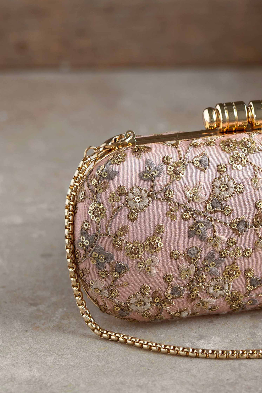 Elan Peach Silk Capsule Clutch