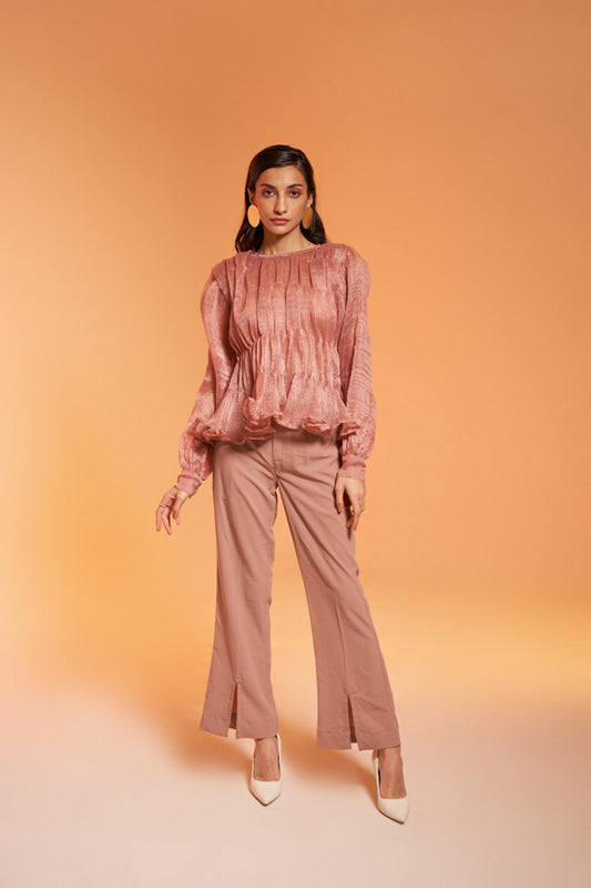 Evera Ruched Top With Slit Pant