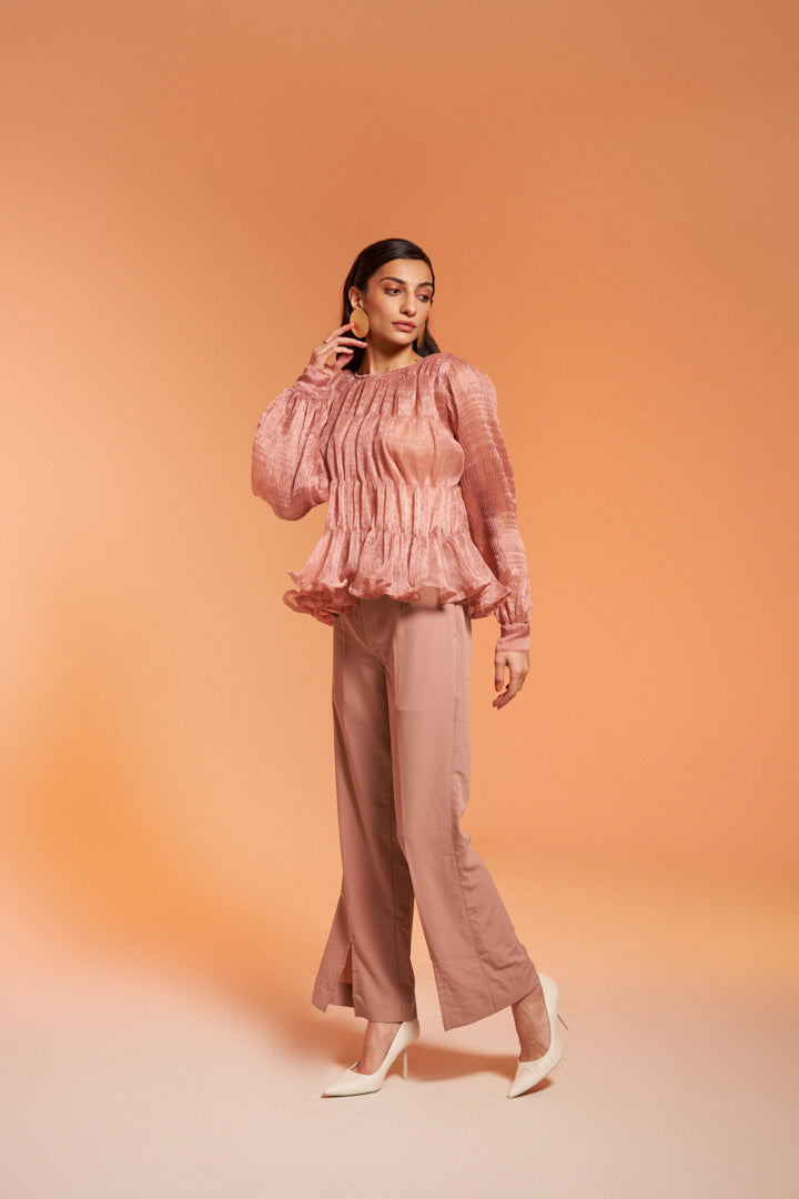 Evera Ruched Top With Slit Pant