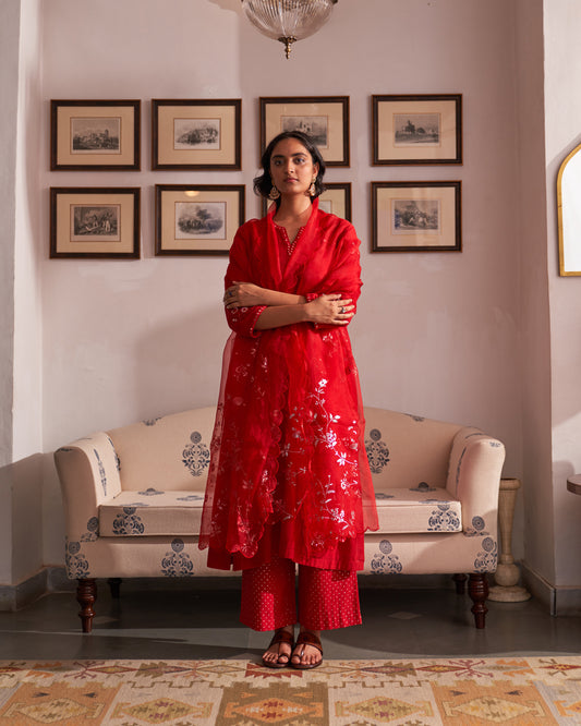 Laal Guchha Sitara Kurta Set