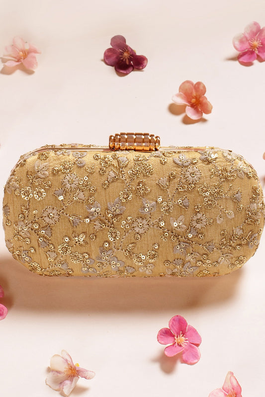 Elan Gold Silk Capsule Clutch