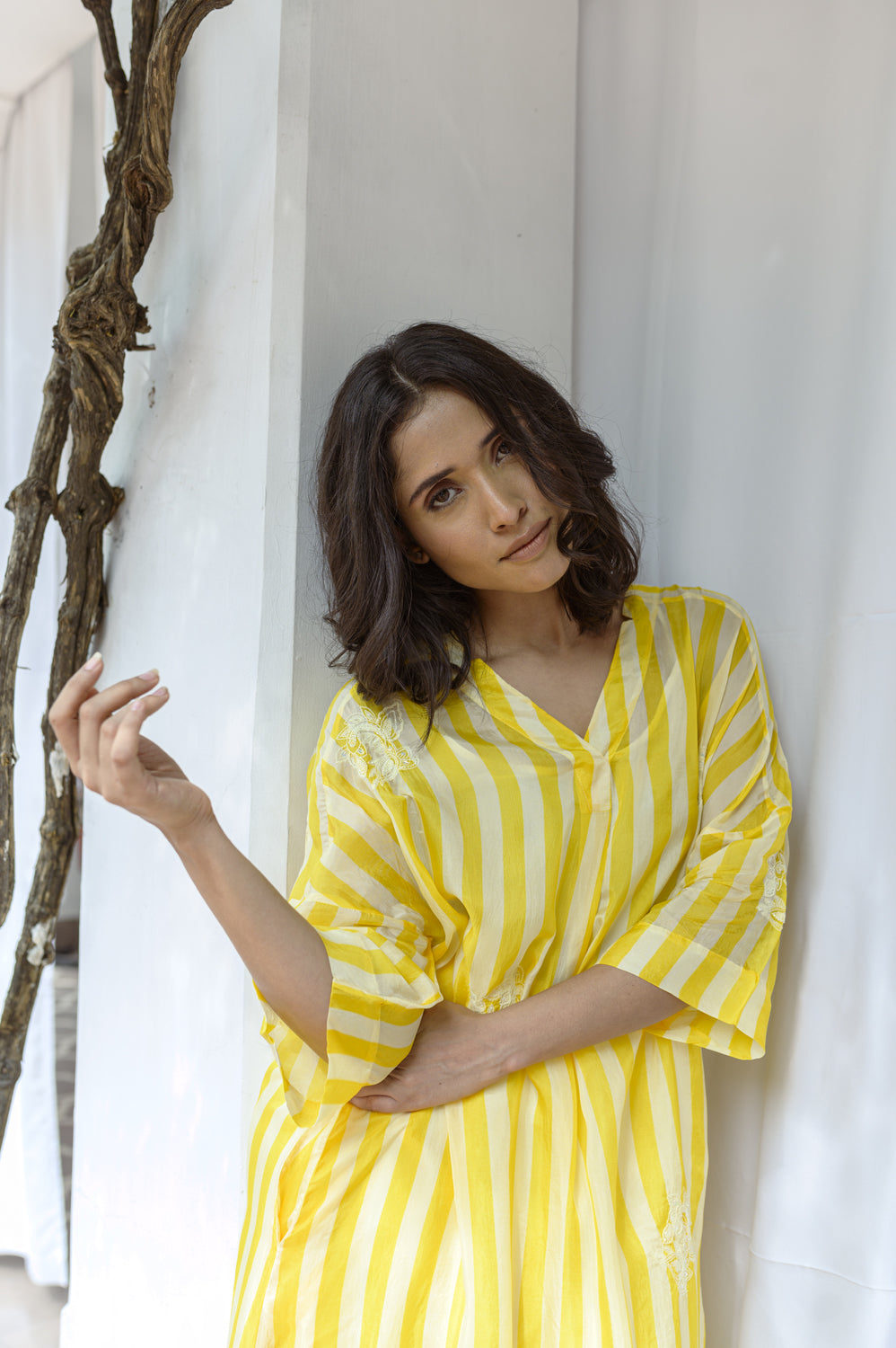 Stripe Kurta With Hand Embroidery