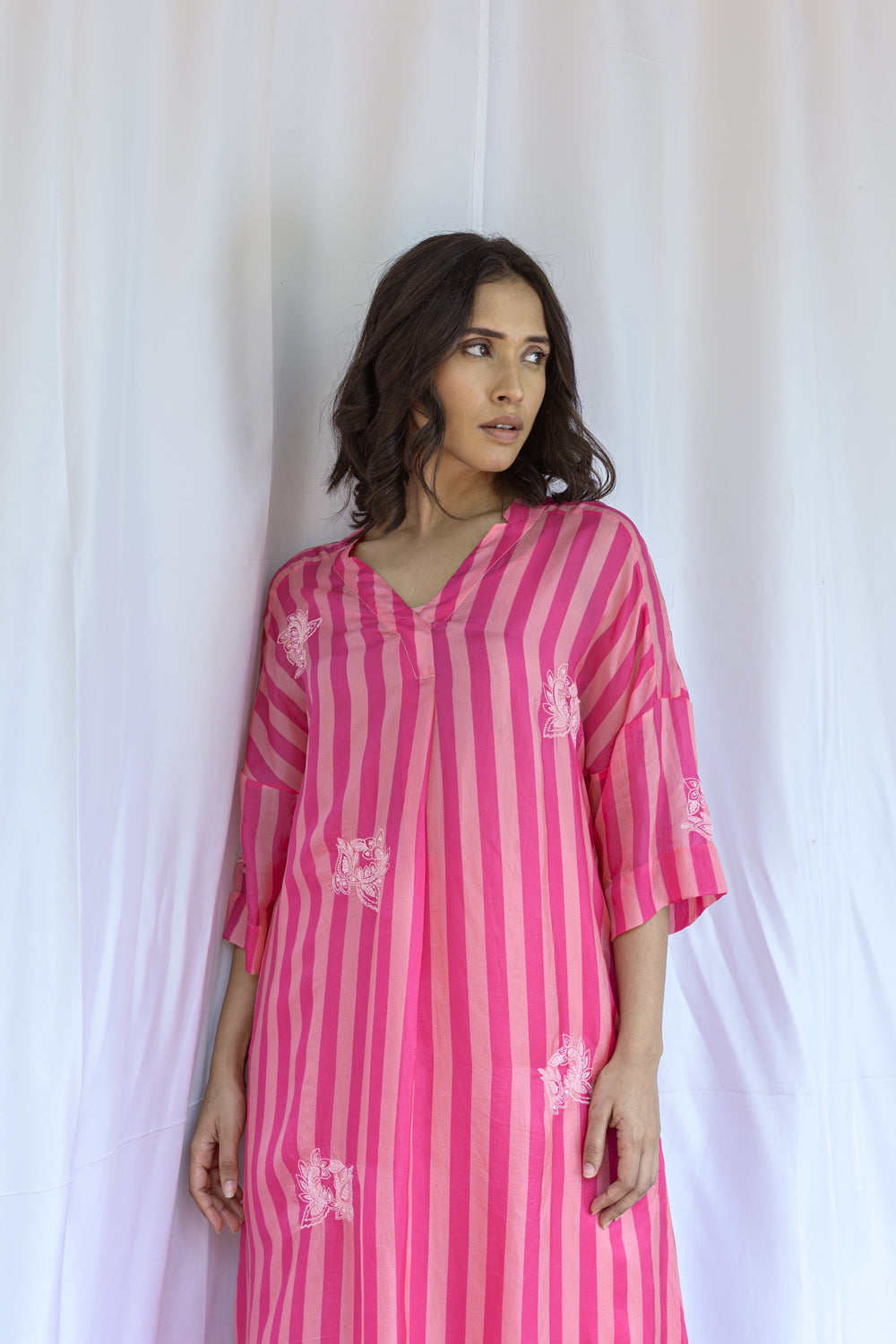 Stripe Kurta With Hand Embroidery