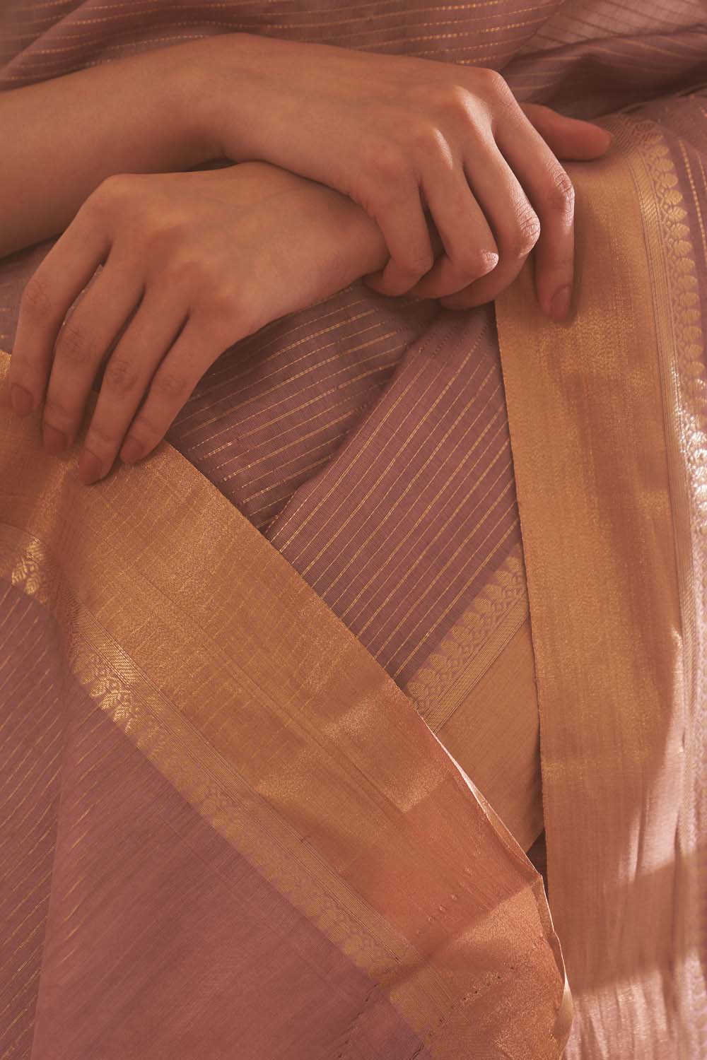 Rose gold zari woven saree