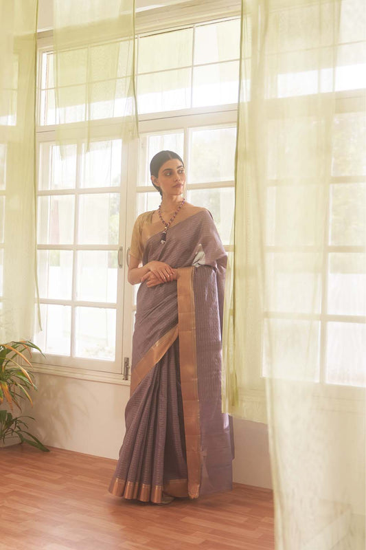 Purple gold zari woven saree