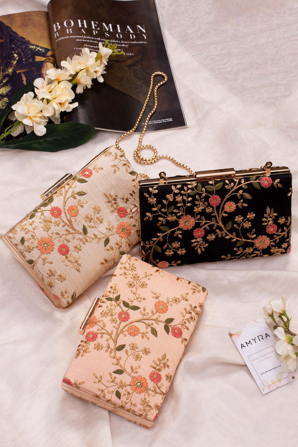 Floral Creeper Box Clutch Black