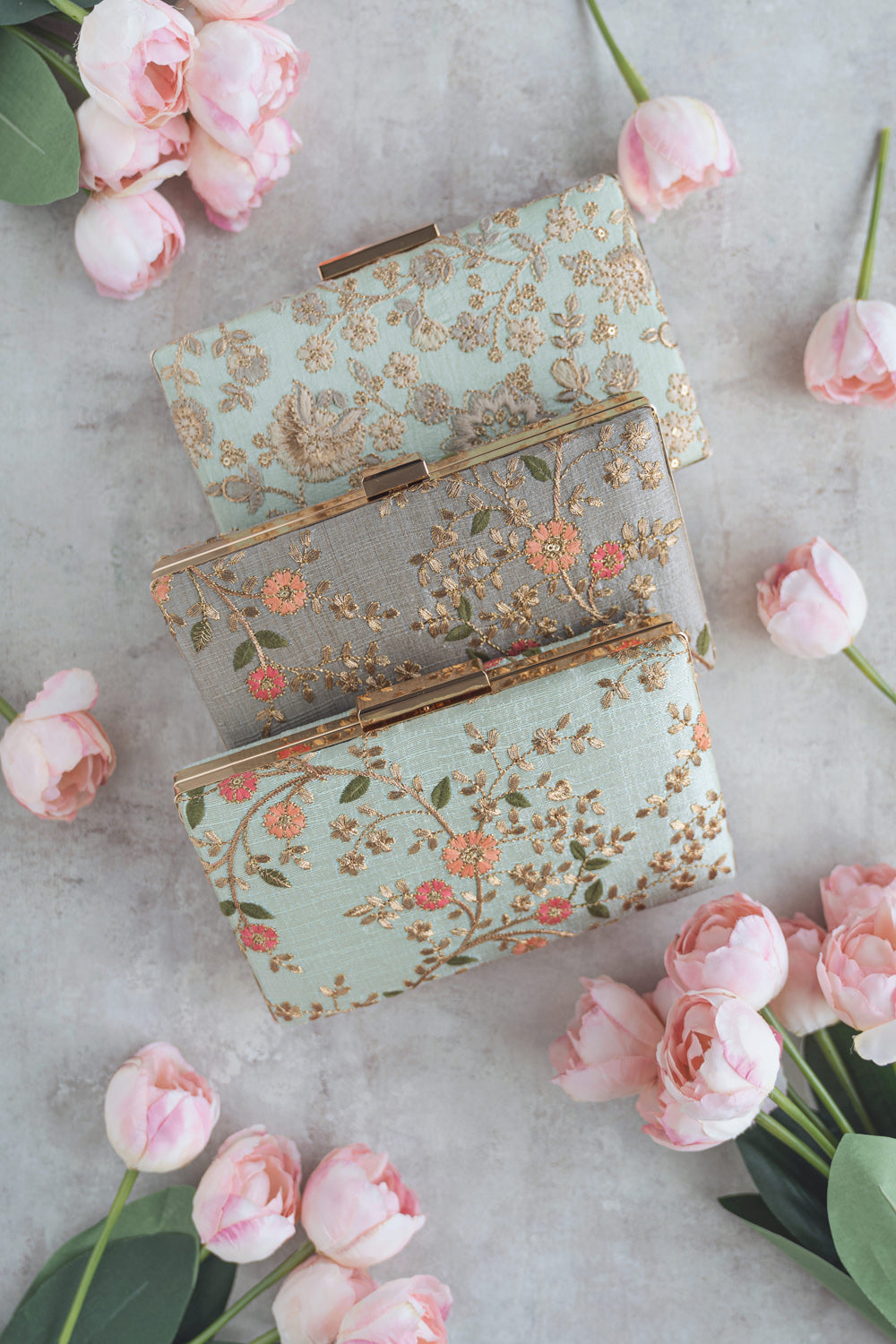 Floral Creeper Box Clutch Mint