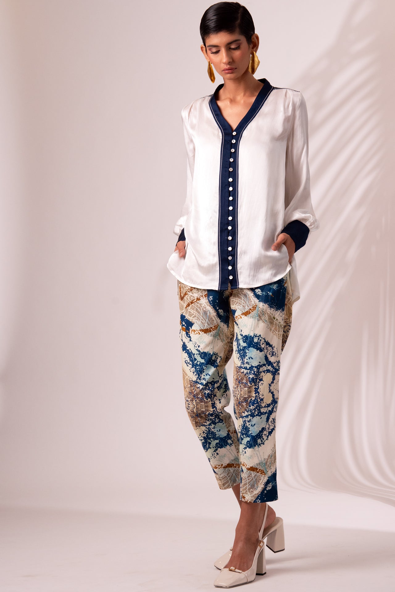 Back Cut-out Top & Printed Trousers