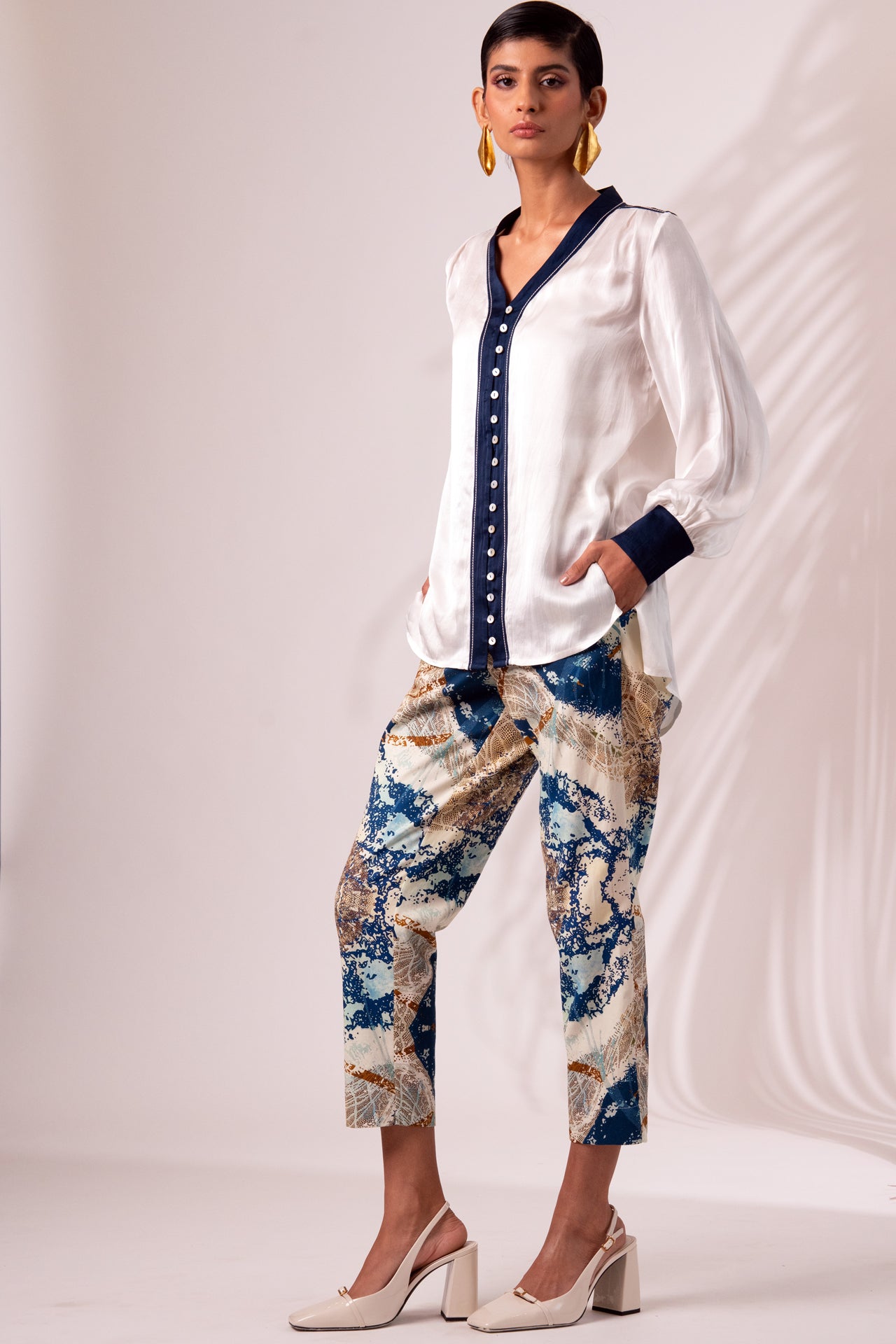 Back Cut-out Top & Printed Trousers