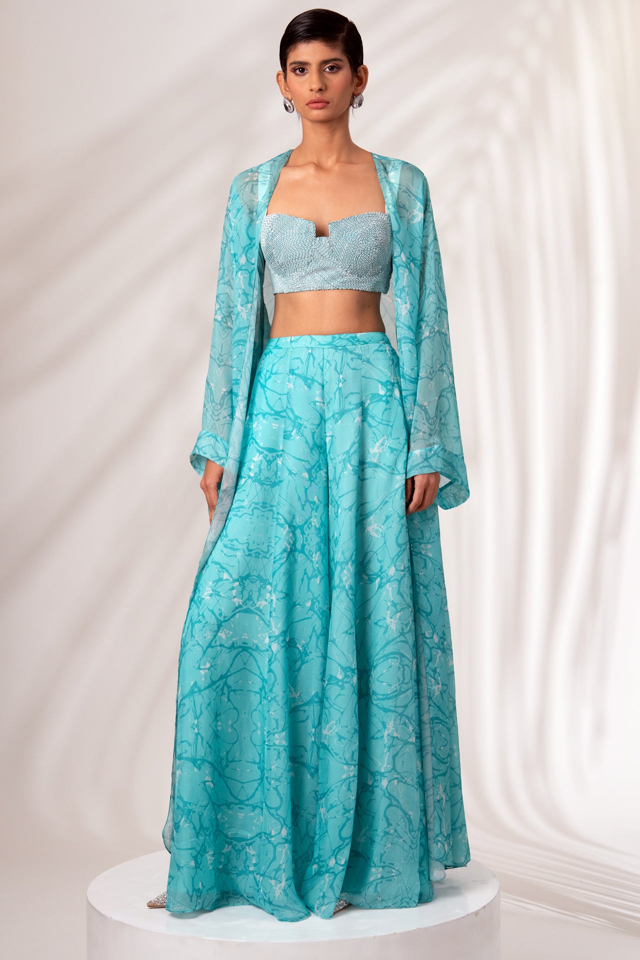 Sea Green Overlay With Divided Skirt and Bustier