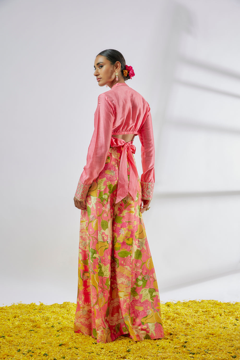 Pink Tussar Floral Print Pant Set