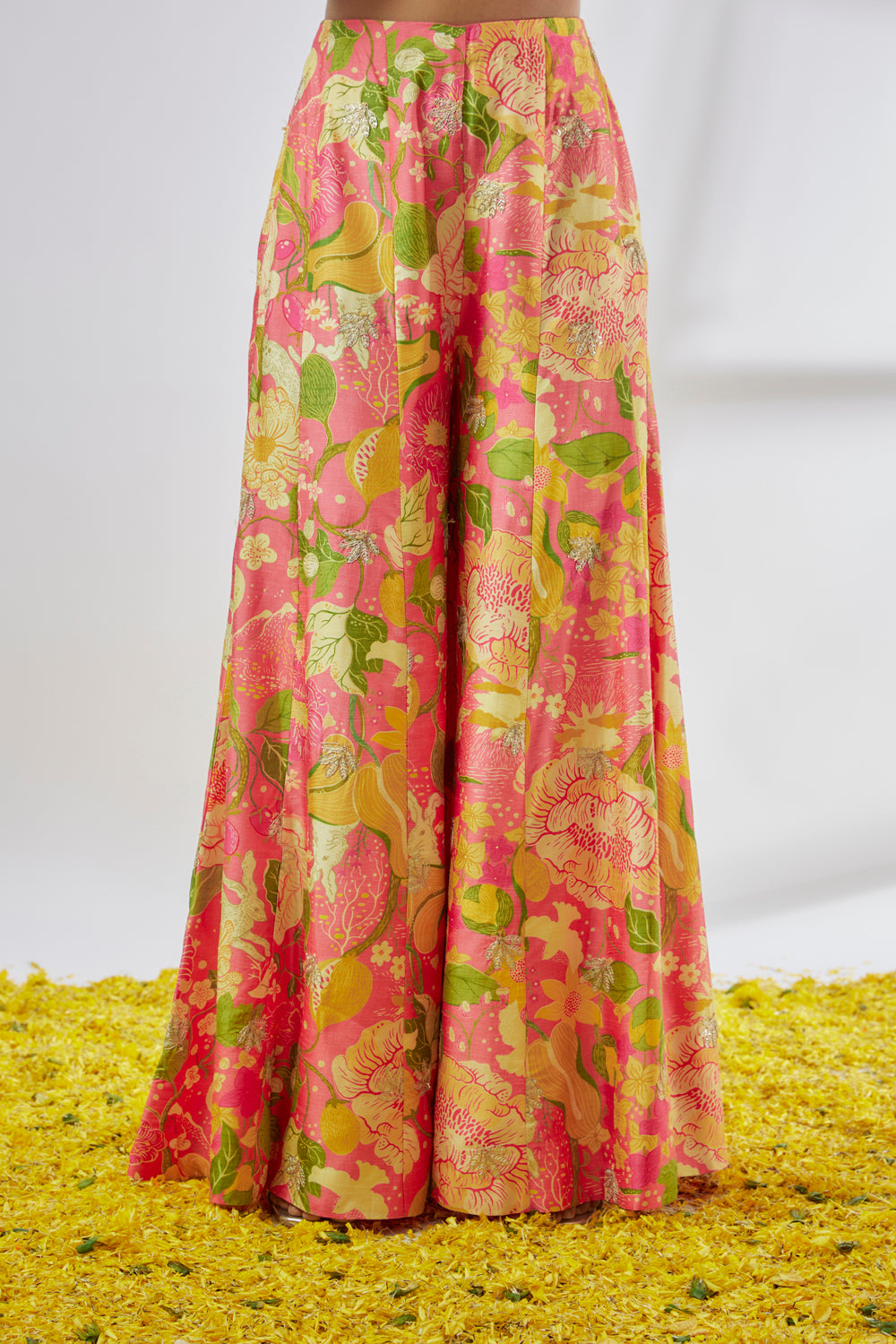 Pink Tussar Floral Print Pant Set