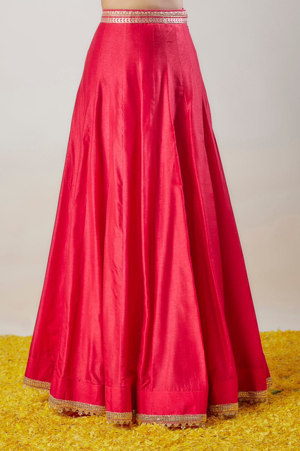 Red Tussar Flared Skirt Set