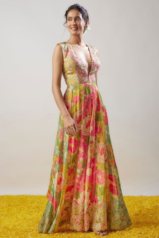 Multi-Colored Chiffon Floral Printed Jumpsuit