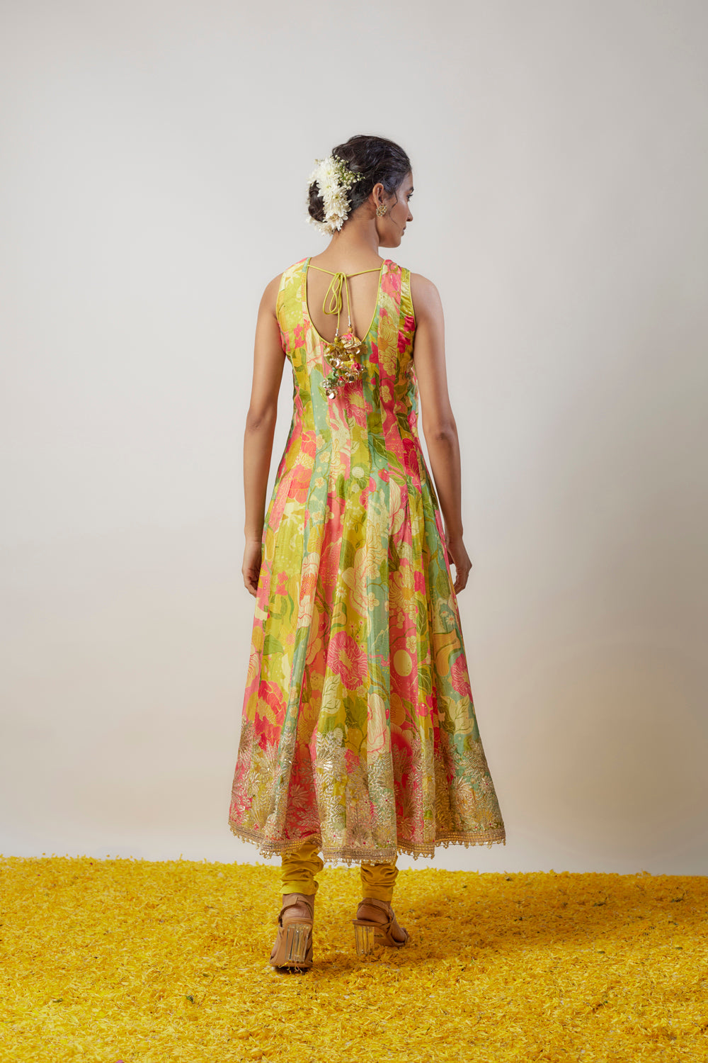 Multi-Colored Chiffon Floral Printed & Embroidered Anarkali Set