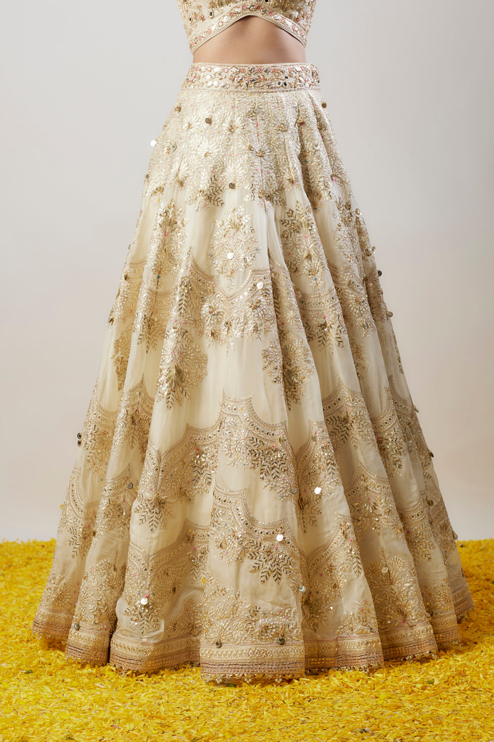 Ivory Tussar Hand & Machine Embellished Lehenga Set