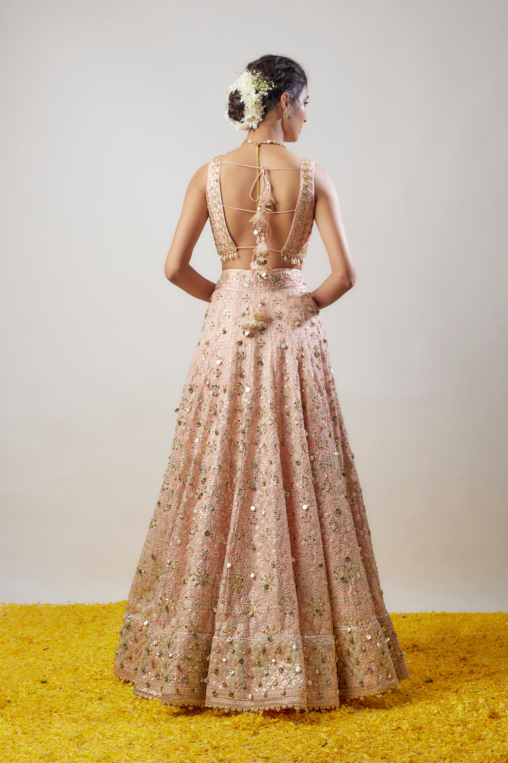 Pink Organza Hand & Machine Embellished Lehenga Set