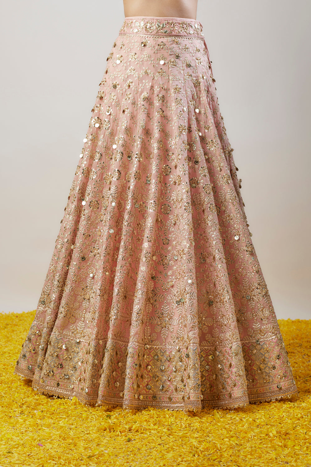 Pink Organza Hand & Machine Embellished Lehenga Set