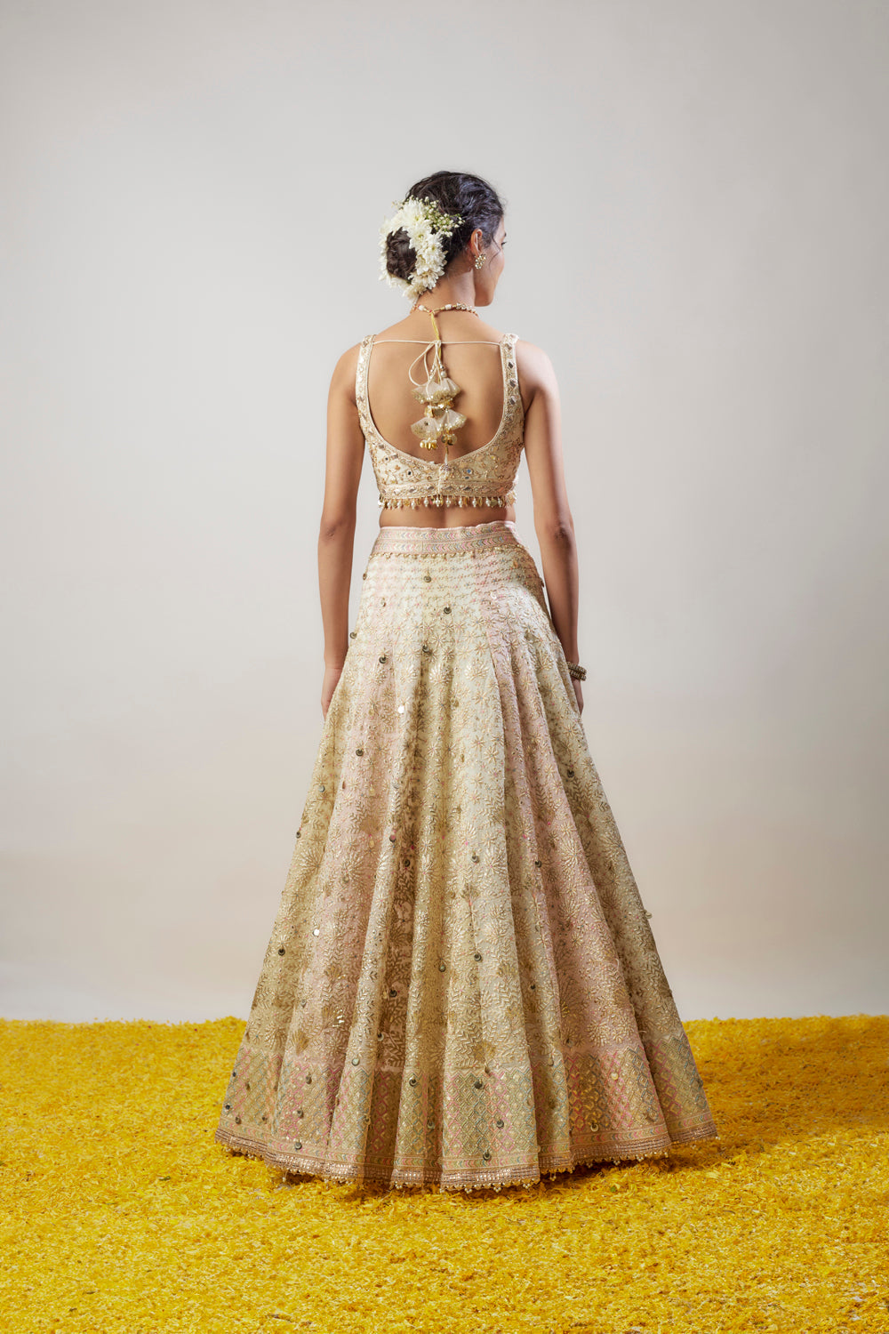 Ivory Tussar Hand & Machine Embellished Lehenga Set