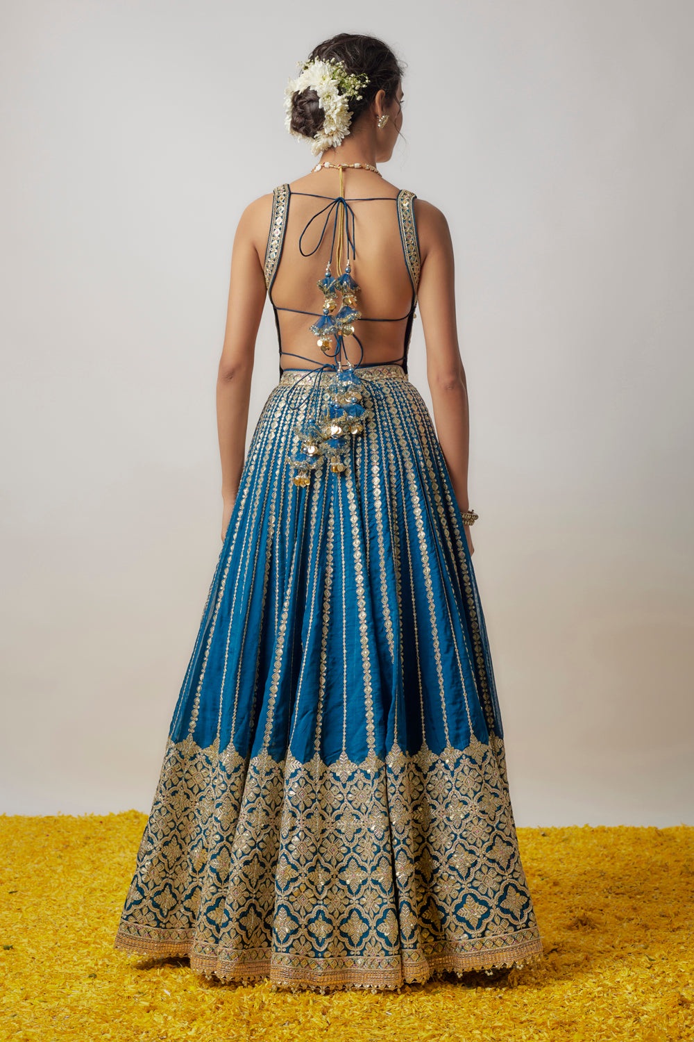 Blue Tussar Hand & Machine Embroidered Lehenga Set